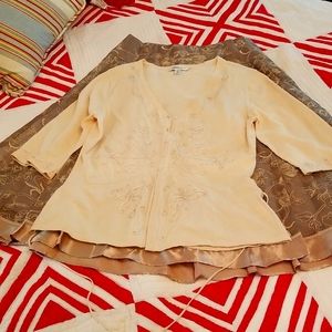 Coldwater Creek Sz M Embroidered Cream Cardigan